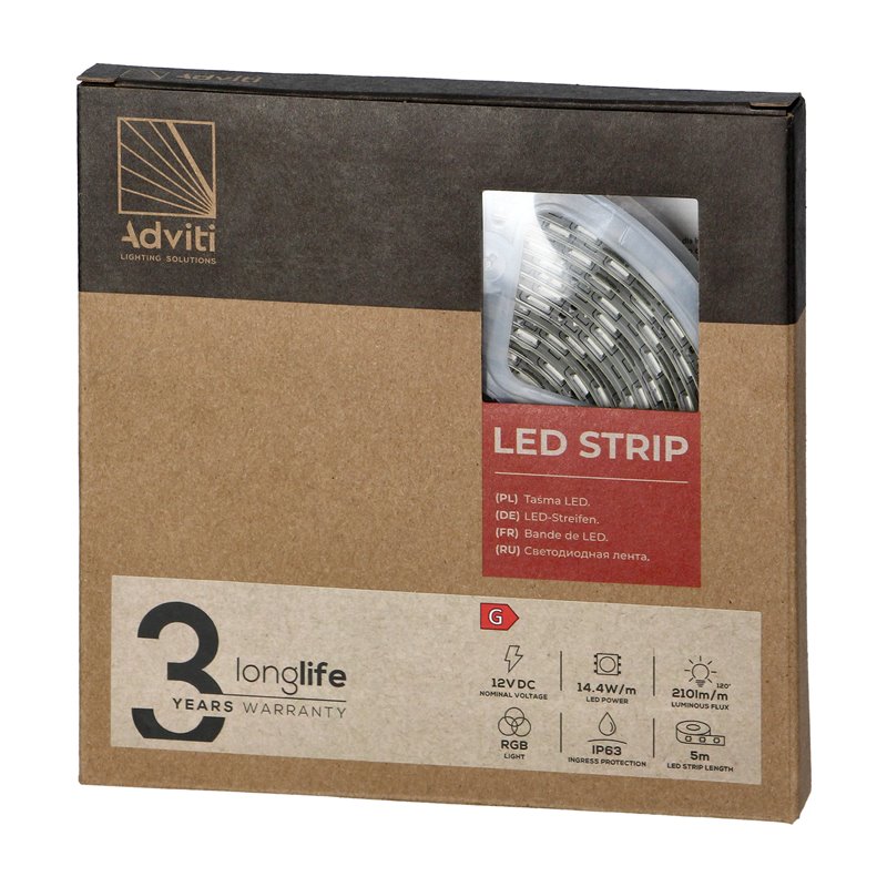TAŚMA LED 12V, 5050, 60L/M, 210LM/M, 14,4W/M, IP63, RGB, 5M ORNO TAŚMA LED 12V, 5050, 60L/M, 210LM/M, 14,4W/M, IP63, RGB, 5M ORNO