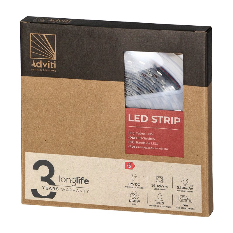 TAŚMA LED 12V, SAMSUNG CHIPSET 5050, 60L/M, 330LM/M, 14,4W/M, IP20, RGBW, 5M ORNO TAŚMA LED 12V, SAMSUNG CHIPSET 5050, 60L/M, 330LM/M, 14,4W/M, IP20, RGBW, 5M ORNO