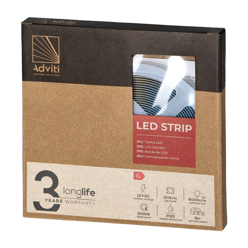 TAŚMA LED COB 12V, 480L/M, 800LM/M, 10W/M, IP20, 3000K, 5M ORNO TAŚMA LED COB 12V, 480L/M, 800LM/M, 10W/M, IP20, 3000K, 5M ORNO