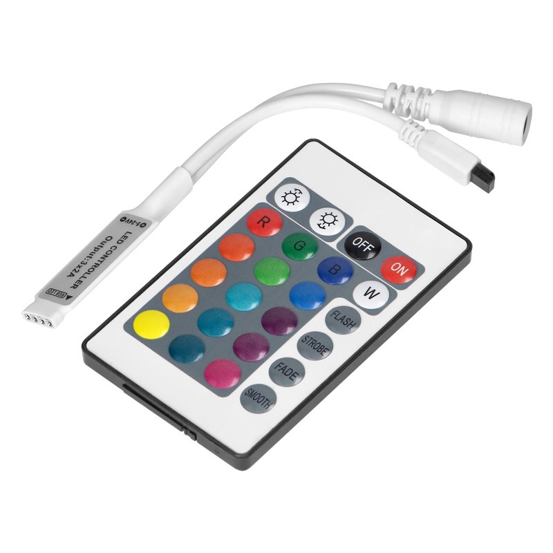 BEZPRZEWODOWY STEROWNIK DO TAŚM LED RGB Z PILOTEM, 24 PRZYCISKI, 12V, 6A, 72W ORNO