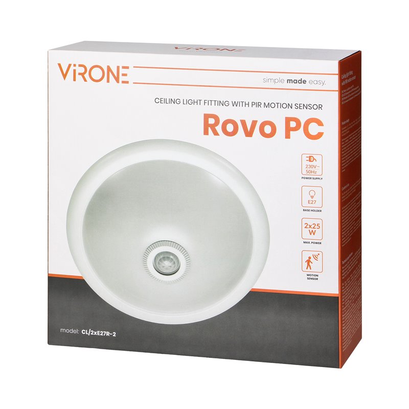 ROVO PC, PLAFON OŚWIETLENIOWY Z CZUJNIKIEM RUCHU 360ST, 2X25W, E27, IP20, POLIKARBON MLECZNY ORNO ROVO PC, PLAFON OŚWIETLENIOWY Z CZUJNIKIEM RUCHU 360ST, 2X25W, E27, IP20, POLIKARBON MLECZNY ORNO