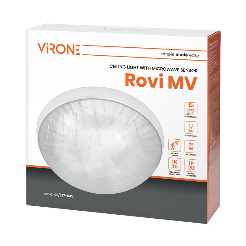 ROVI MV, PLAFON OŚWIETLENIOWY Z CZUJNIKIEM MIKROFALOWYM, 75W, E27, IP20, IK10, KLOSZ POLIWĘGLAN PRZEŹROCZYSTY ORNO ROVI MV, PLAFON OŚWIETLENIOWY Z CZUJNIKIEM MIKROFALOWYM, 75W, E27, IP20, IK10, KLOSZ POLIWĘGLAN PRZEŹROCZYSTY ORNO