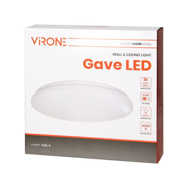 GAVE LED 12W PLAFONIERA OŚWIETLENIOWA, 840LM, IP20, 4000K ORNO GAVE LED 12W PLAFONIERA OŚWIETLENIOWA, 840LM, IP20, 4000K ORNO