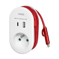 ADAPTER Z ŁADOWARKĄ USB I KABLEM ŁADUJĄCYM (TYP C + LIGHTNING), 1X2P+Z, 2XUSB (TYP A+C), MAX 3,4A ORNO ADAPTER Z ŁADOWARKĄ USB I KABLEM ŁADUJĄCYM (TYP C + LIGHTNING), 1X2P+Z, 2XUSB (TYP A+C), MAX 3,4A ORNO