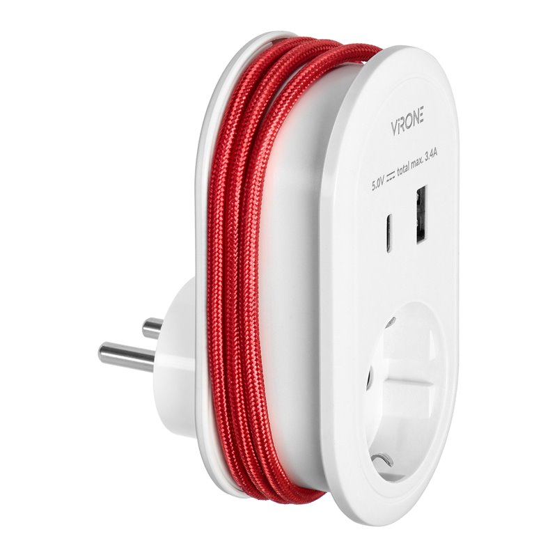 ADAPTER Z ŁADOWARKĄ USB I KABLEM ŁADUJĄCYM (TYP C + LIGHTNING), 1X2P+Z SCHUKO, 2XUSB (TYP A+C), MAX 3,4A ORNO ADAPTER Z ŁADOWARKĄ USB I KABLEM ŁADUJĄCYM (TYP C + LIGHTNING), 1X2P+Z SCHUKO, 2XUSB (TYP A+C), MAX 3,4A ORNO