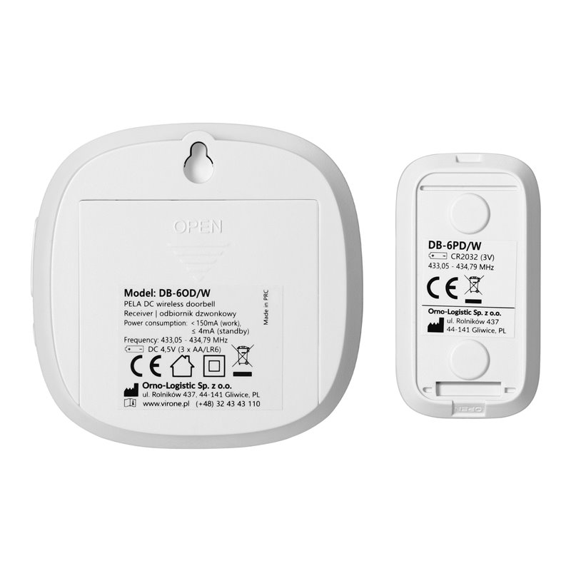 PELA DC, DZWONEK BEZPRZEWODOWY BATERYJNY, LEARNING SYSTEM, 60 DŹWIĘKÓW, LED RGB, 300M, BIAŁY ORNO PELA DC, DZWONEK BEZPRZEWODOWY BATERYJNY, LEARNING SYSTEM, 60 DŹWIĘKÓW, LED RGB, 300M, BIAŁY ORNO