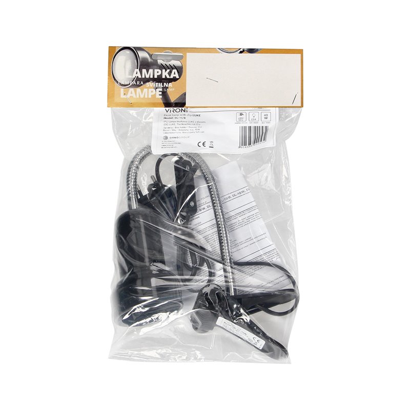 LUKE, LAMPA BIURKOWA Z KLIPSEM, FLEX, 40W, E14, STAL + TWORZYWO, CZARNA ORNO LUKE, LAMPA BIURKOWA Z KLIPSEM, FLEX, 40W, E14, STAL + TWORZYWO, CZARNA ORNO