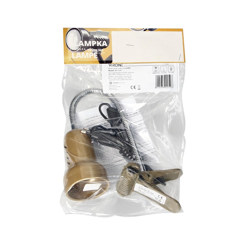 LUKE, LAMPA BIURKOWA Z KLIPSEM, FLEX, 40W, E14, STAL + TWORZYWO, ZŁOTA ORNO LUKE, LAMPA BIURKOWA Z KLIPSEM, FLEX, 40W, E14, STAL + TWORZYWO, ZŁOTA ORNO
