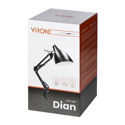 DIAN, LAMPA BIURKOWA PRZYKRĘCANA, 10W, E27, STALOWA, CZARNA ORNO DIAN, LAMPA BIURKOWA PRZYKRĘCANA, 10W, E27, STALOWA, CZARNA ORNO