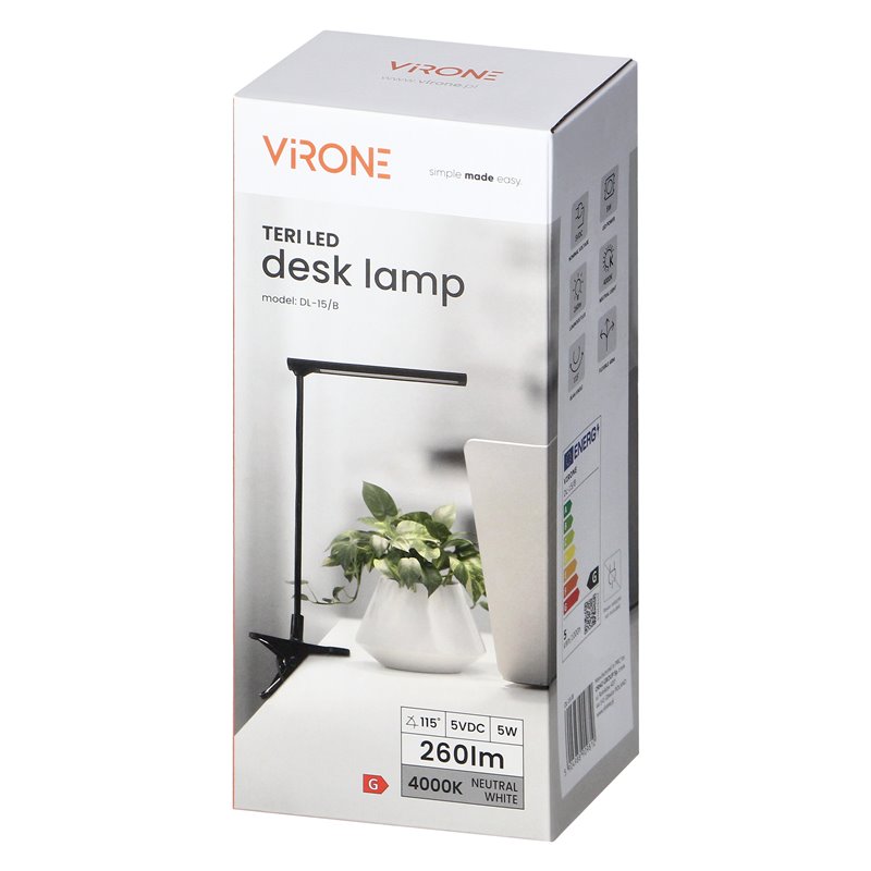 TERI LED, LAMPKA BIURKOWA Z KLIPSEM, 5W, 260LM, 4000K, CZARNA ORNO TERI LED, LAMPKA BIURKOWA Z KLIPSEM, 5W, 260LM, 4000K, CZARNA ORNO