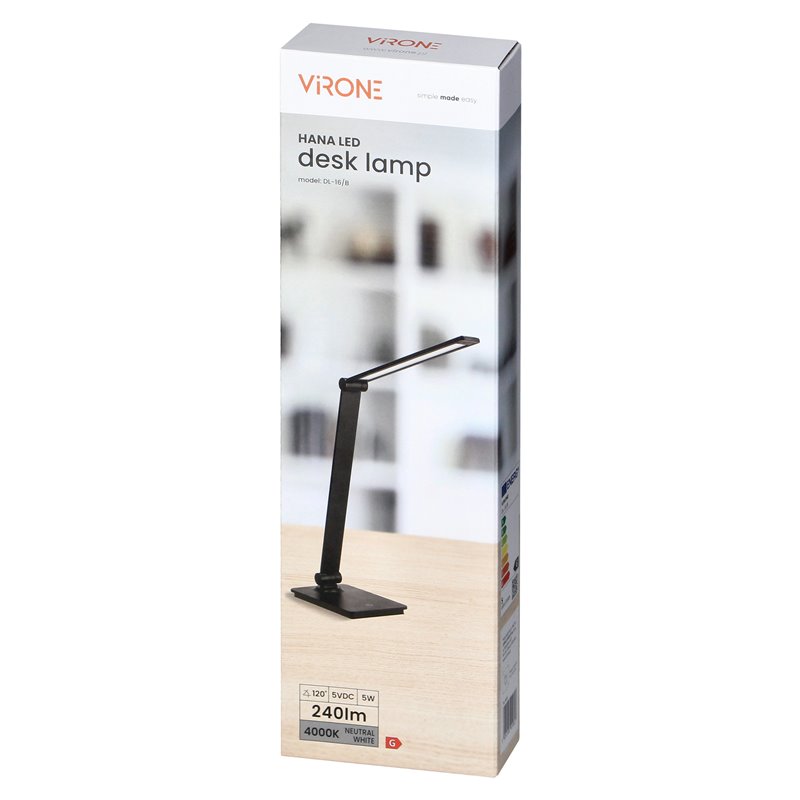 HANA LED, LAMPKA BIURKOWA, 5W, 240LM, 4000K, FUNKCJA ŚCIEMNIANIA, CZARNA ORNO HANA LED, LAMPKA BIURKOWA, 5W, 240LM, 4000K, FUNKCJA ŚCIEMNIANIA, CZARNA ORNO