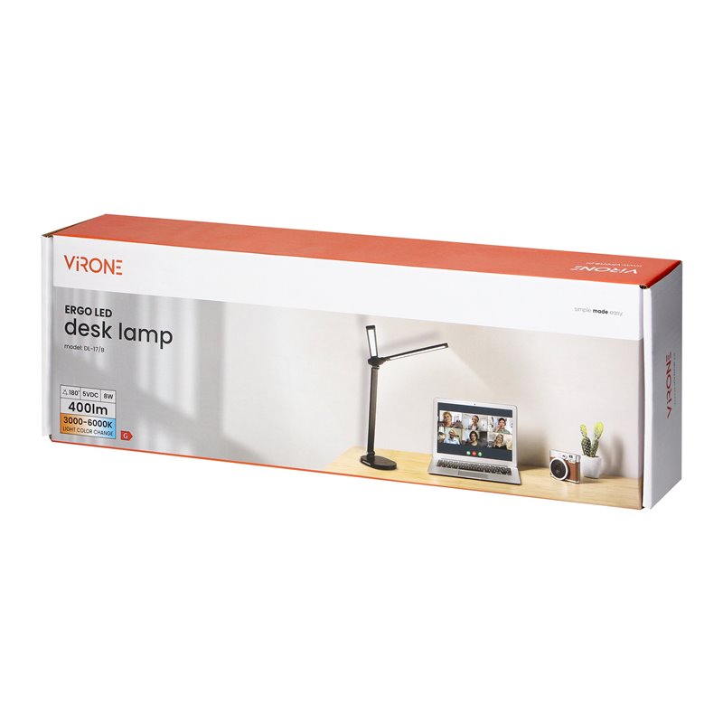 ERGO LED, LAMPKA BIURKOWA Z ŁADOWARKĄ USB, 8W, 400LM, 3000-4000-6000K, ZMIANA BARWY ŚWIATŁA, FUNKCJA ŚCIEMNIANIA, CZARNA ORNO ERGO LED, LAMPKA BIURKOWA Z ŁADOWARKĄ USB, 8W, 400LM, 3000-4000-6000K, ZMIANA BARWY ŚWIATŁA, FUNKCJA ŚCIEMNIANIA, CZARNA ORNO
