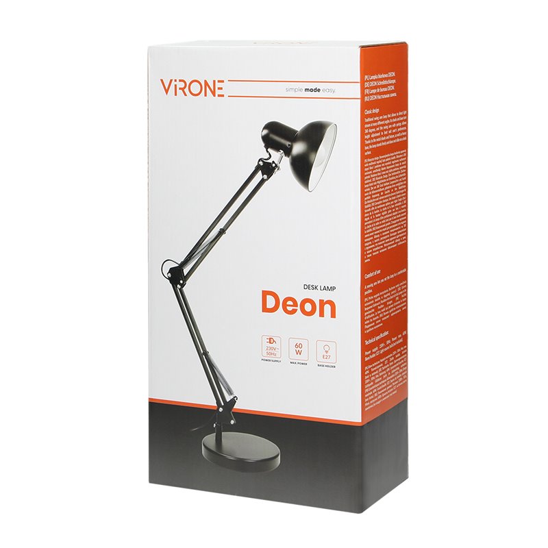 DEON, LAMPA BIURKOWA, 10W, E27, WYSOKA, STAL, BIAŁA ORNO DEON, LAMPA BIURKOWA, 10W, E27, WYSOKA, STAL, BIAŁA ORNO