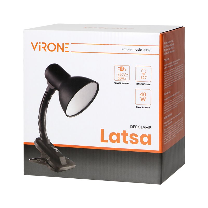 LATSA, LAMPA BIURKOWA Z KLIPSEM, 10W, E27, STAL + TWORZYWO, CZARNA ORNO LATSA, LAMPA BIURKOWA Z KLIPSEM, 10W, E27, STAL + TWORZYWO, CZARNA ORNO