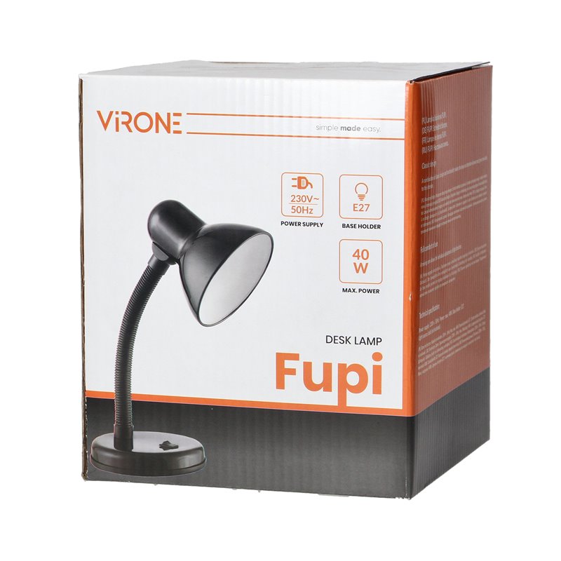 FUPI, LAMPA BIURKOWA, 10W, E27, STAL + TWORZYWO, CZARNA ORNO FUPI, LAMPA BIURKOWA, 10W, E27, STAL + TWORZYWO, CZARNA ORNO