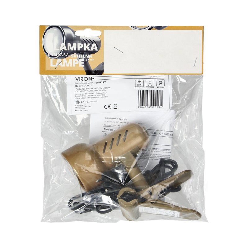 KELLY, LAMPA BIURKOWA Z KLIPSEM, 40W, E14, STAL + TWORZYWO, ZŁOTA ORNO KELLY, LAMPA BIURKOWA Z KLIPSEM, 40W, E14, STAL + TWORZYWO, ZŁOTA ORNO