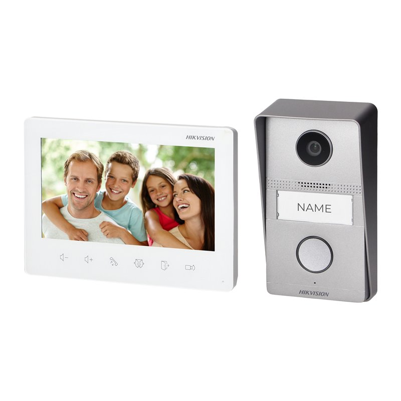 HIKVISION DS-KIS101-P ZESTAW WIDEODOMOFONOWY 2-ŻYŁOWY JEDNORODZINNY Z MONITOREM 7" I KAMERĄ FULL HD, MOŻLIWOŚĆ OBSŁUGI 2 WEJŚĆ, 