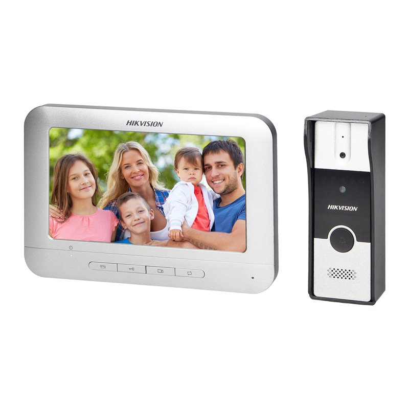 HIKVISION DS-KIS202T ZESTAW WIDEODOMOFONOWY 4-ŻYŁOWY JEDNORODZINNY Z MONITOREM 7" I KAMERĄ TYPU PIN-HOLE, MOŻLIWOŚĆ OBSŁUGI 2 WE