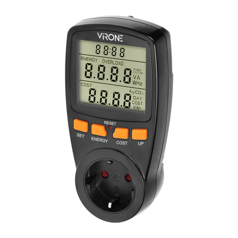 JEDNOTARYFOWY WATOMIERZ, KALKULATOR ENERGII Z WYŚWIETLACZEM LCD, JEDNA TARYFA, WBUDOWANY AKUMULATOR, WERSJA SCHUKO, CZARNY ORNO JEDNOTARYFOWY WATOMIERZ, KALKULATOR ENERGII Z WYŚWIETLACZEM LCD, JEDNA TARYFA, WBUDOWANY AKUMULATOR, WERSJA SCHUKO, CZARNY ORNO