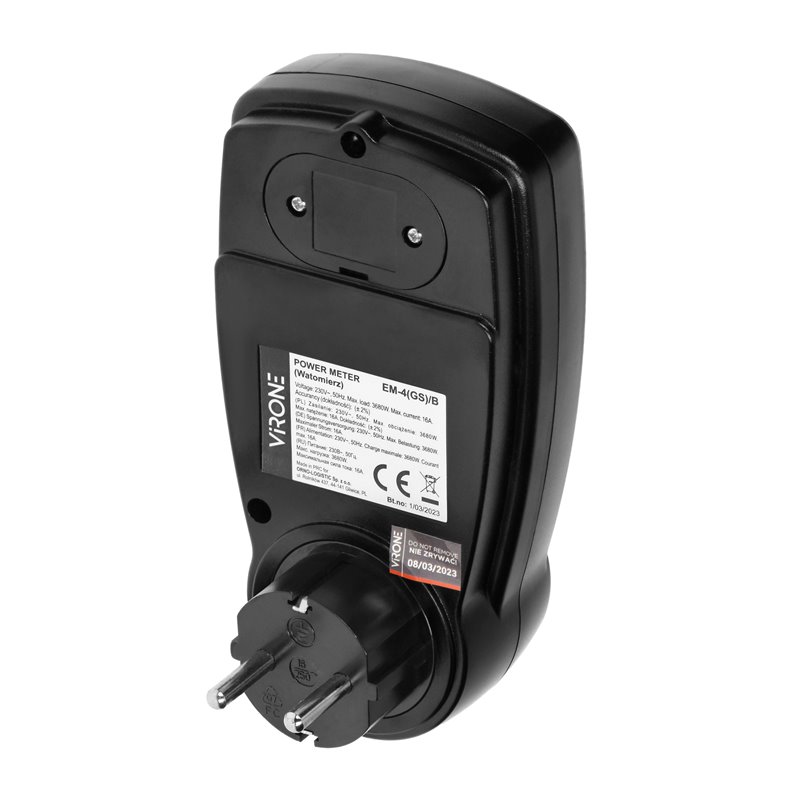 JEDNOTARYFOWY WATOMIERZ, KALKULATOR ENERGII Z WYŚWIETLACZEM LCD, JEDNA TARYFA, WBUDOWANY AKUMULATOR, WERSJA SCHUKO, CZARNY ORNO JEDNOTARYFOWY WATOMIERZ, KALKULATOR ENERGII Z WYŚWIETLACZEM LCD, JEDNA TARYFA, WBUDOWANY AKUMULATOR, WERSJA SCHUKO, CZARNY ORNO