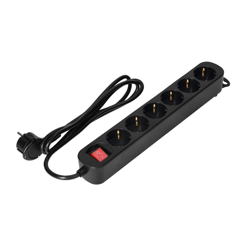 PRZEDŁUŻACZ 6-KROTNY 2P+Z(SCHUKO), Z WYŁĄCZNIKIEM, 1,5M H05VV-F 3X1,0MM2, IMAX10A, PŁASKA WTYCZKA, CZARNY ORNO PRZEDŁUŻACZ 6-KROTNY 2P+Z(SCHUKO), Z WYŁĄCZNIKIEM, 1,5M H05VV-F 3X1,0MM2, IMAX10A, PŁASKA WTYCZKA, CZARNY ORNO