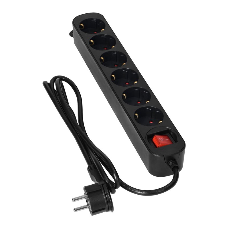 PRZEDŁUŻACZ 6-KROTNY 2P+Z(SCHUKO), Z WYŁĄCZNIKIEM, 1,5M H05VV-F 3X1,0MM2, IMAX10A, PŁASKA WTYCZKA, CZARNY ORNO PRZEDŁUŻACZ 6-KROTNY 2P+Z(SCHUKO), Z WYŁĄCZNIKIEM, 1,5M H05VV-F 3X1,0MM2, IMAX10A, PŁASKA WTYCZKA, CZARNY ORNO