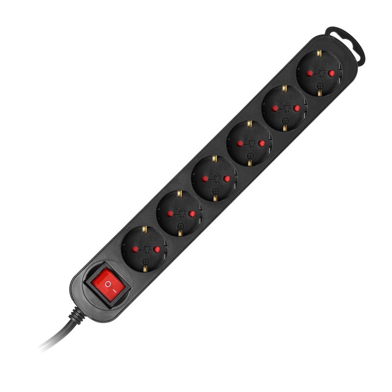 PRZEDŁUŻACZ 6-KROTNY 2P+Z(SCHUKO), Z WYŁĄCZNIKIEM, 1,5M H05VV-F 3X1,0MM2, IMAX10A, PŁASKA WTYCZKA, CZARNY ORNO PRZEDŁUŻACZ 6-KROTNY 2P+Z(SCHUKO), Z WYŁĄCZNIKIEM, 1,5M H05VV-F 3X1,0MM2, IMAX10A, PŁASKA WTYCZKA, CZARNY ORNO