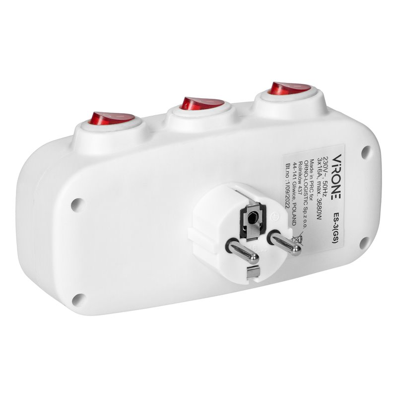 ROZGAŁĘŹNIK 3X2P+Z (SCHUKO) Z 3 WŁĄCZNIKAMI ORNO ROZGAŁĘŹNIK 3X2P+Z (SCHUKO) Z 3 WŁĄCZNIKAMI ORNO