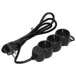 PRZEDŁUŻACZ 3-KROTNY 2P+Z (SCHUKO), 1,5M H05VV-F 3X1,5MM2 , IMAX16A, PŁASKA WTYCZKA, CZARNY ORNO PRZEDŁUŻACZ 3-KROTNY 2P+Z (SCHUKO), 1,5M H05VV-F 3X1,5MM2 , IMAX16A, PŁASKA WTYCZKA, CZARNY ORNO