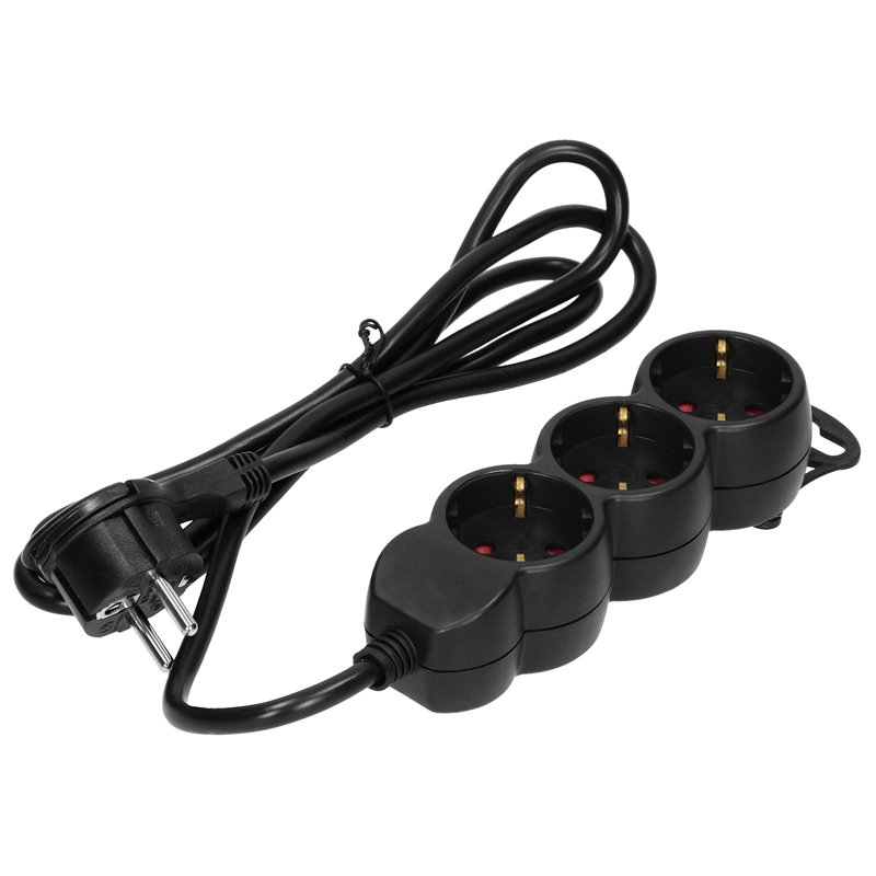 PRZEDŁUŻACZ 3-KROTNY 2P+Z (SCHUKO), 1,5M H05VV-F 3X1,5MM2 , IMAX16A, PŁASKA WTYCZKA, CZARNY ORNO PRZEDŁUŻACZ 3-KROTNY 2P+Z (SCHUKO), 1,5M H05VV-F 3X1,5MM2 , IMAX16A, PŁASKA WTYCZKA, CZARNY ORNO