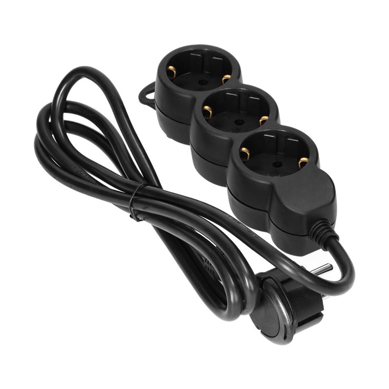 PRZEDŁUŻACZ 3-KROTNY 2P+Z (SCHUKO), 1,5M H05VV-F 3X1,5MM2 , IMAX16A, PŁASKA WTYCZKA, CZARNY ORNO PRZEDŁUŻACZ 3-KROTNY 2P+Z (SCHUKO), 1,5M H05VV-F 3X1,5MM2 , IMAX16A, PŁASKA WTYCZKA, CZARNY ORNO