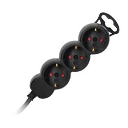 PRZEDŁUŻACZ 3-KROTNY 2P+Z (SCHUKO), 1,5M H05VV-F 3X1,5MM2 , IMAX16A, PŁASKA WTYCZKA, CZARNY ORNO PRZEDŁUŻACZ 3-KROTNY 2P+Z (SCHUKO), 1,5M H05VV-F 3X1,5MM2 , IMAX16A, PŁASKA WTYCZKA, CZARNY ORNO