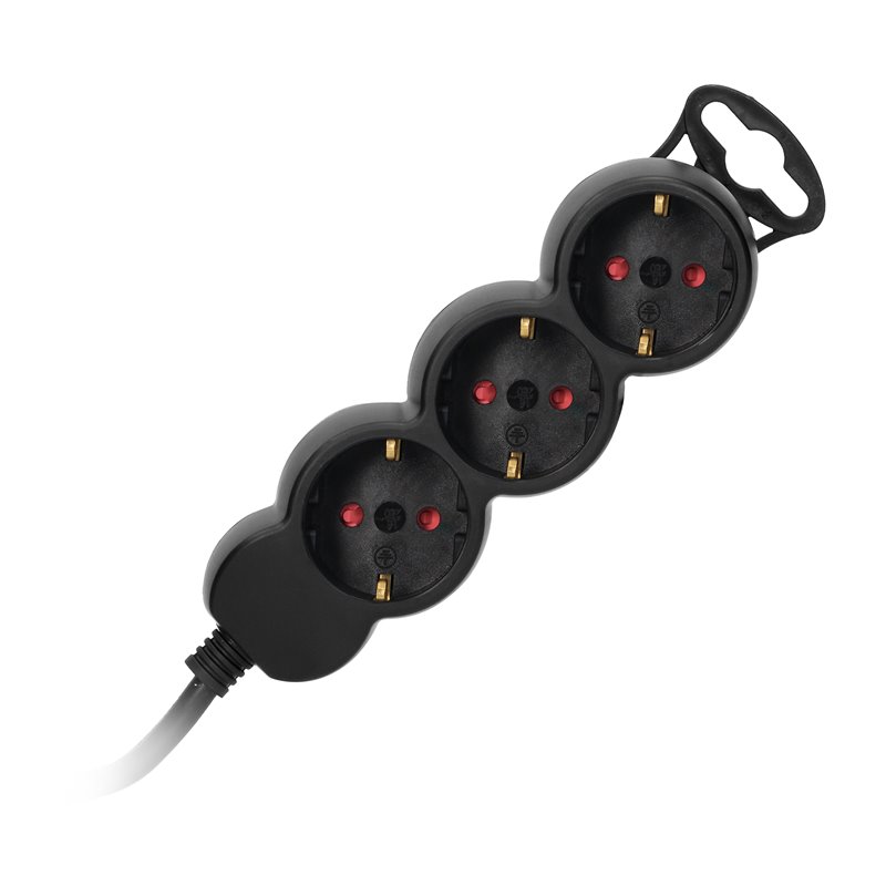 PRZEDŁUŻACZ 3-KROTNY 2P+Z (SCHUKO), 1,5M H05VV-F 3X1,5MM2 , IMAX16A, PŁASKA WTYCZKA, CZARNY ORNO PRZEDŁUŻACZ 3-KROTNY 2P+Z (SCHUKO), 1,5M H05VV-F 3X1,5MM2 , IMAX16A, PŁASKA WTYCZKA, CZARNY ORNO