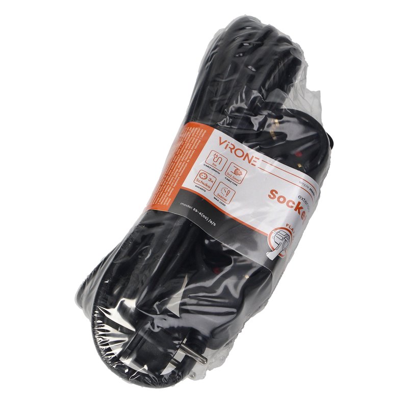 PRZEDŁUŻACZ 3-KROTNY 2P+Z (SCHUKO), 5M H05VV-F 3X1,5MM2, IMAX16A, PŁASKA WTYCZKA, CZARNY ORNO PRZEDŁUŻACZ 3-KROTNY 2P+Z (SCHUKO), 5M H05VV-F 3X1,5MM2, IMAX16A, PŁASKA WTYCZKA, CZARNY ORNO
