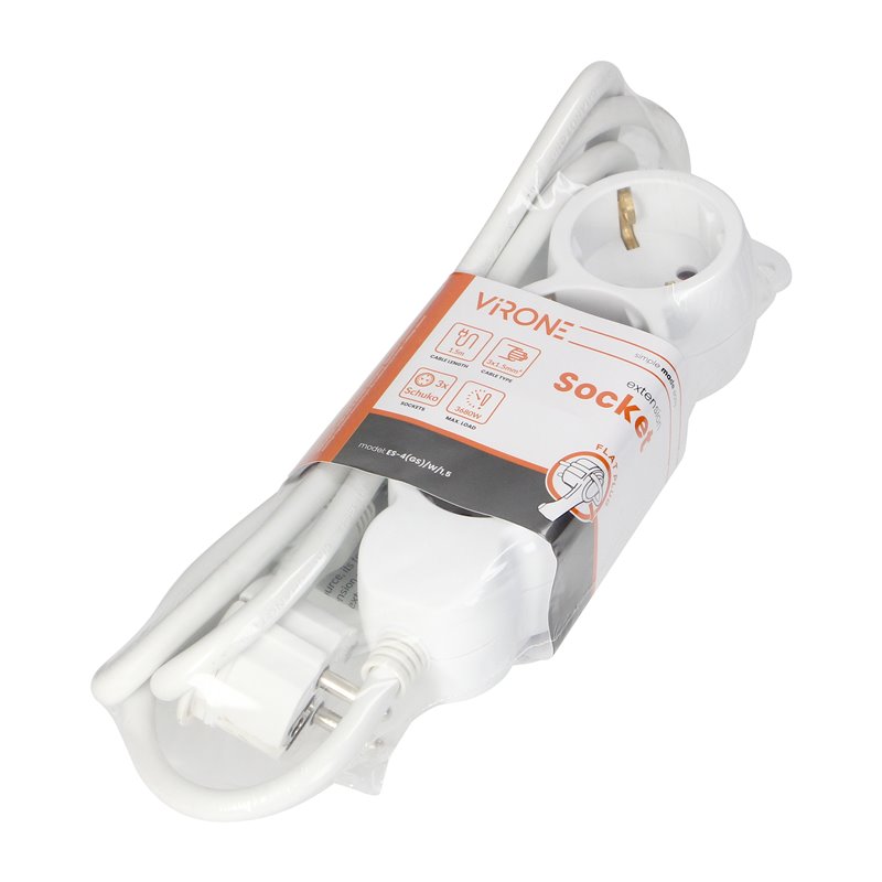 PRZEDŁUŻACZ 3-KROTNY 2P+Z (SCHUKO), 1,5M H05VV-F 3X1,5MM2 , IMAX16A, PŁASKA WTYCZKA, BIAŁY ORNO PRZEDŁUŻACZ 3-KROTNY 2P+Z (SCHUKO), 1,5M H05VV-F 3X1,5MM2 , IMAX16A, PŁASKA WTYCZKA, BIAŁY ORNO
