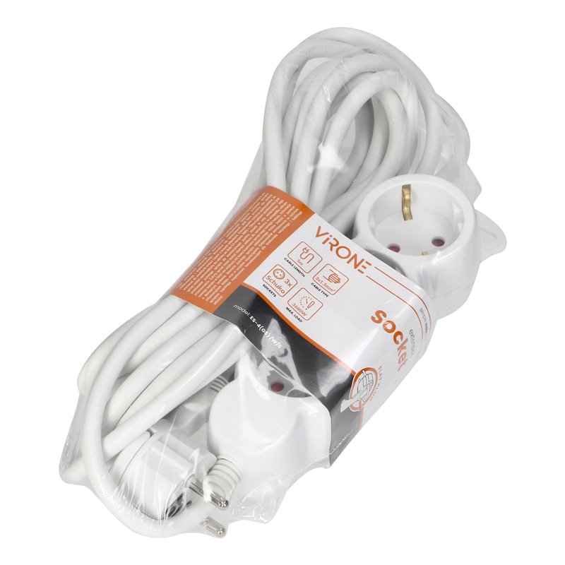 PRZEDŁUŻACZ 3-KROTNY 2P+Z (SCHUKO), 5M H05VV-F 3X1,5MM2, IMAX16A, PŁASKA WTYCZKA, BIAŁY ORNO PRZEDŁUŻACZ 3-KROTNY 2P+Z (SCHUKO), 5M H05VV-F 3X1,5MM2, IMAX16A, PŁASKA WTYCZKA, BIAŁY ORNO