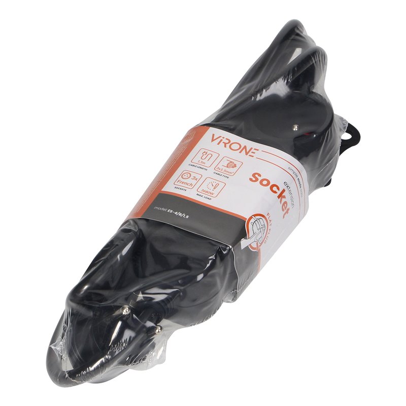 PRZEDŁUŻACZ 3-KROTNY 2P+Z, 1,5M H05VV-F 3X1,5MM2 , IMAX16A, PŁASKA WTYCZKA, CZARNY ORNO PRZEDŁUŻACZ 3-KROTNY 2P+Z, 1,5M H05VV-F 3X1,5MM2 , IMAX16A, PŁASKA WTYCZKA, CZARNY ORNO