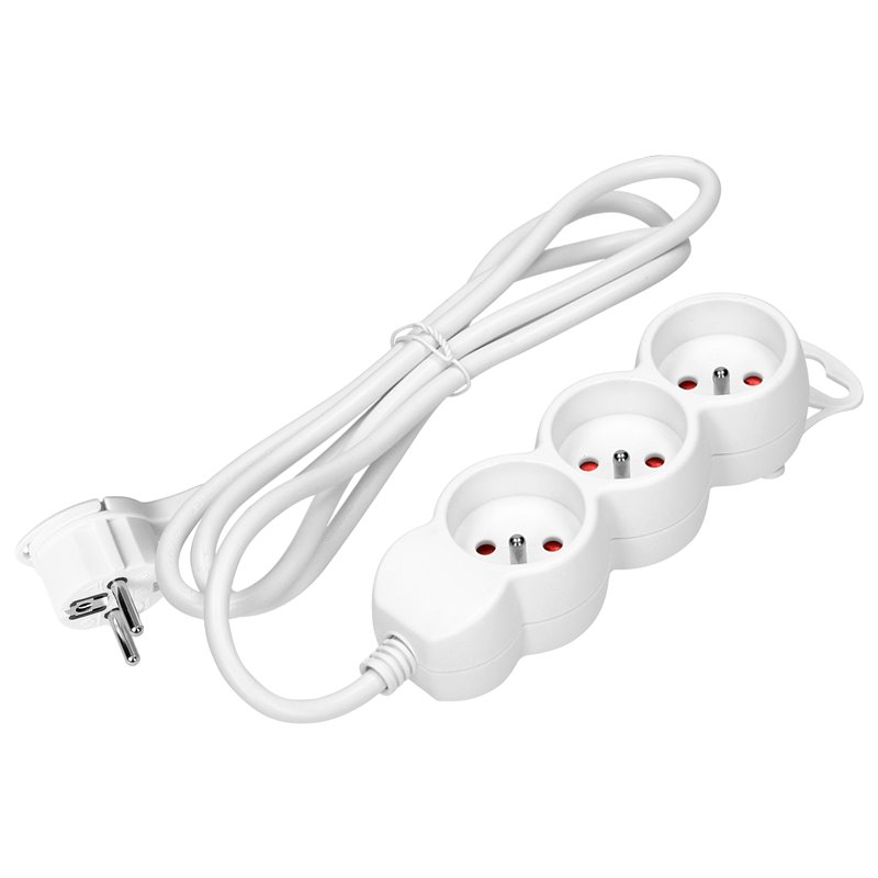 PRZEDŁUŻACZ 3-KROTNY 2P+Z, 3M H05VV-F 3X1,5MM2, IMAX16A, PŁASKA WTYCZKA, BIAŁY ORNO