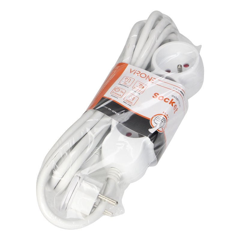 PRZEDŁUŻACZ 3-KROTNY 2P+Z, 3M H05VV-F 3X1,5MM2, IMAX16A, PŁASKA WTYCZKA, BIAŁY ORNO PRZEDŁUŻACZ 3-KROTNY 2P+Z, 3M H05VV-F 3X1,5MM2, IMAX16A, PŁASKA WTYCZKA, BIAŁY ORNO