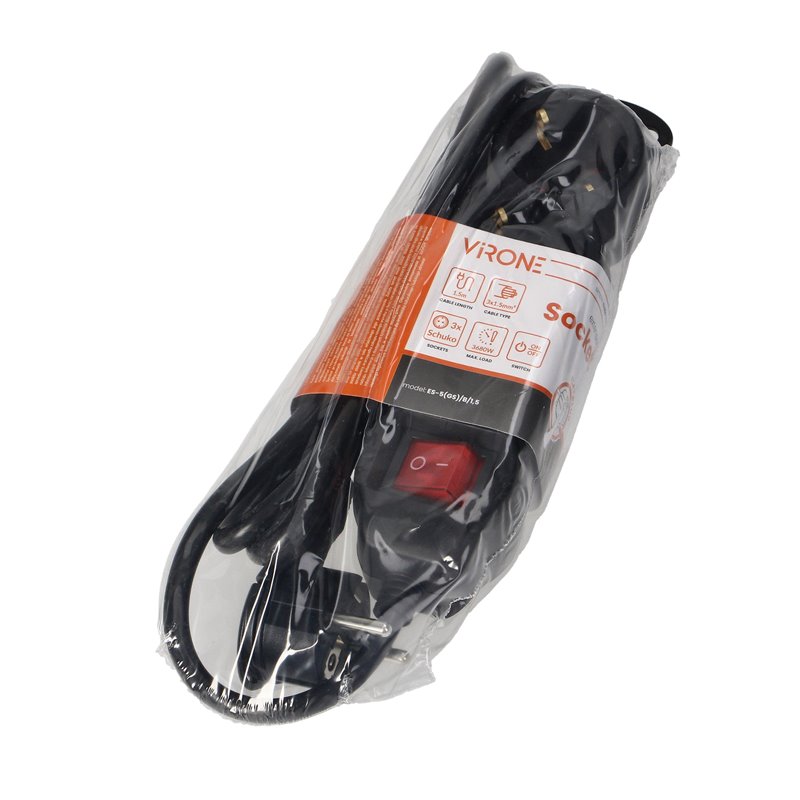 PRZEDŁUŻACZ 3-KROTNY 2P+Z (SCHUKO), Z WYŁĄCZNIKIEM, 1,5M H05VV-F 3X1,5MM2, IMAX16A, PŁASKA WTYCZKA, CZARNY ORNO PRZEDŁUŻACZ 3-KROTNY 2P+Z (SCHUKO), Z WYŁĄCZNIKIEM, 1,5M H05VV-F 3X1,5MM2, IMAX16A, PŁASKA WTYCZKA, CZARNY ORNO
