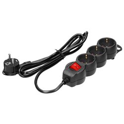 PRZEDŁUŻACZ 3-KROTNY 2P+Z (SCHUKO) , Z WYŁĄCZNIKIEM, 3M H05VV-F 3X1,5MM2, IMAX16A, PŁASKA WTYCZKA, CZARNY ORNO PRZEDŁUŻACZ 3-KROTNY 2P+Z (SCHUKO) , Z WYŁĄCZNIKIEM, 3M H05VV-F 3X1,5MM2, IMAX16A, PŁASKA WTYCZKA, CZARNY ORNO
