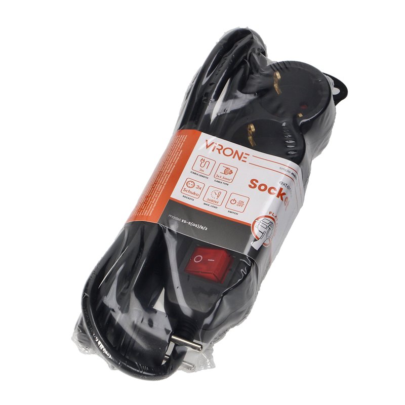 PRZEDŁUŻACZ 3-KROTNY 2P+Z (SCHUKO) , Z WYŁĄCZNIKIEM, 3M H05VV-F 3X1,5MM2, IMAX16A, PŁASKA WTYCZKA, CZARNY ORNO PRZEDŁUŻACZ 3-KROTNY 2P+Z (SCHUKO) , Z WYŁĄCZNIKIEM, 3M H05VV-F 3X1,5MM2, IMAX16A, PŁASKA WTYCZKA, CZARNY ORNO