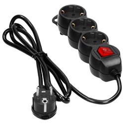 PRZEDŁUŻACZ 3-KROTNY 2P+Z (SCHUKO) , Z WYŁĄCZNIKIEM, 3M H05VV-F 3X1,5MM2, IMAX16A, PŁASKA WTYCZKA, CZARNY ORNO PRZEDŁUŻACZ 3-KROTNY 2P+Z (SCHUKO) , Z WYŁĄCZNIKIEM, 3M H05VV-F 3X1,5MM2, IMAX16A, PŁASKA WTYCZKA, CZARNY ORNO
