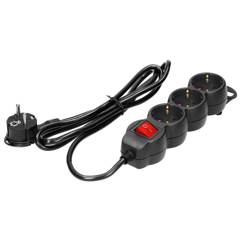 PRZEDŁUŻACZ 3-KROTNY 2P+Z (SCHUKO), Z WYŁĄCZNIKIEM, 5M H05VV-F 3X1,5MM2, IMAX16A, PŁASKA WTYCZKA, CZARNY ORNO PRZEDŁUŻACZ 3-KROTNY 2P+Z (SCHUKO), Z WYŁĄCZNIKIEM, 5M H05VV-F 3X1,5MM2, IMAX16A, PŁASKA WTYCZKA, CZARNY ORNO