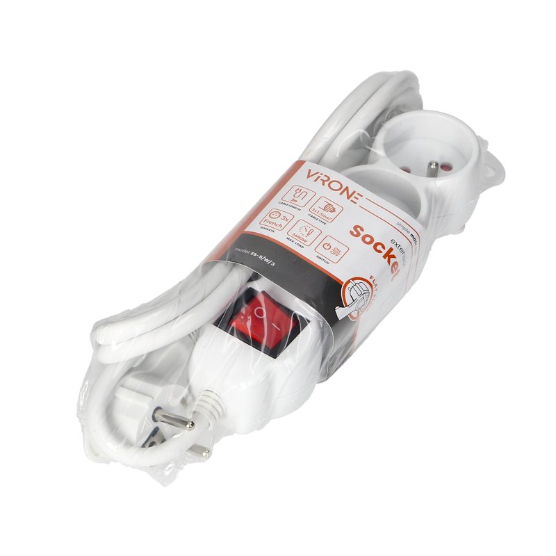 PRZEDŁUŻACZ 3-KROTNY 2P+Z (SCHUKO), Z WYŁĄCZNIKIEM, 3M H05VV-F 3X1,5MM2, IMAX16A, PŁASKA WTYCZKA, BIAŁY ORNO PRZEDŁUŻACZ 3-KROTNY 2P+Z (SCHUKO), Z WYŁĄCZNIKIEM, 3M H05VV-F 3X1,5MM2, IMAX16A, PŁASKA WTYCZKA, BIAŁY ORNO