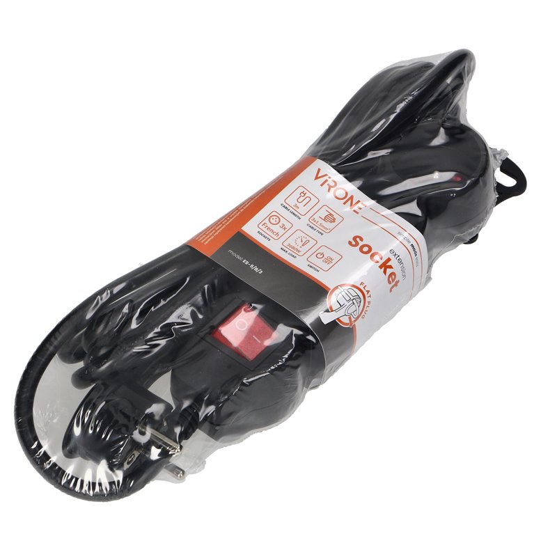 PRZEDŁUŻACZ 3-KROTNY 2P+Z, Z WYŁĄCZNIKIEM, 3M H05VV-F 3X1,5MM2, IMAX16A, PŁASKA WTYCZKA, CZARNY ORNO PRZEDŁUŻACZ 3-KROTNY 2P+Z, Z WYŁĄCZNIKIEM, 3M H05VV-F 3X1,5MM2, IMAX16A, PŁASKA WTYCZKA, CZARNY ORNO