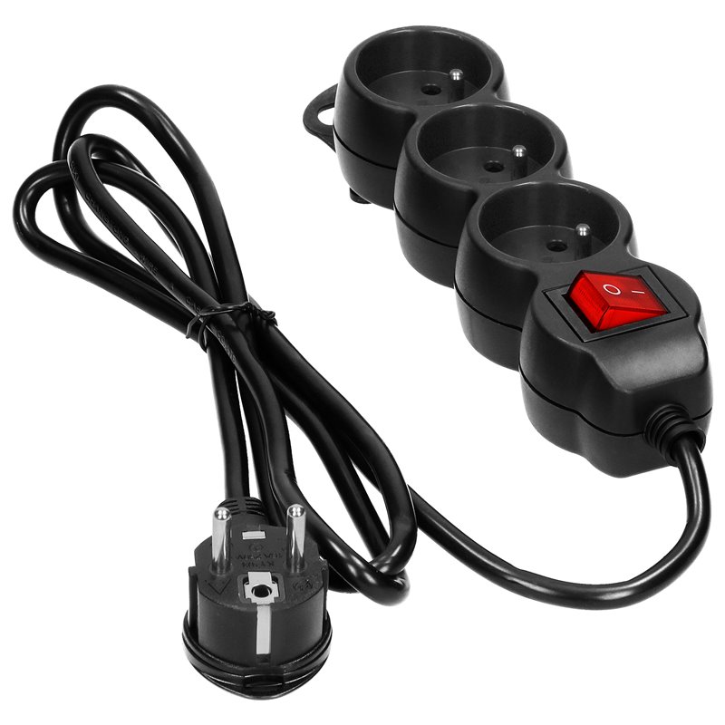 PRZEDŁUŻACZ 3-KROTNY 2P+Z, Z WYŁĄCZNIKIEM, 3M H05VV-F 3X1,5MM2, IMAX16A, PŁASKA WTYCZKA, CZARNY ORNO PRZEDŁUŻACZ 3-KROTNY 2P+Z, Z WYŁĄCZNIKIEM, 3M H05VV-F 3X1,5MM2, IMAX16A, PŁASKA WTYCZKA, CZARNY ORNO
