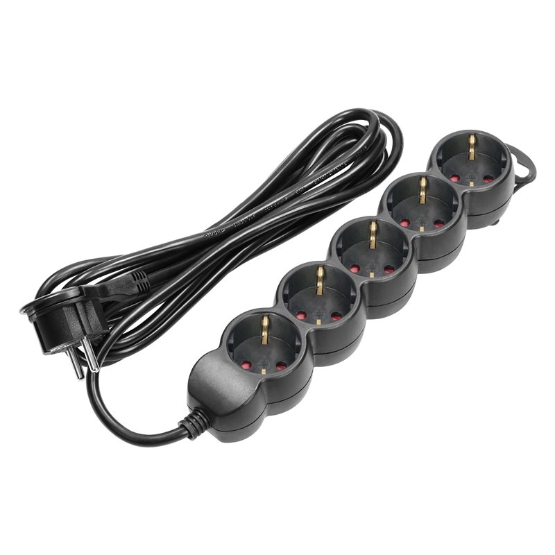 PRZEDŁUŻACZ 5-KROTNY 2P+Z (SCHUKO), 3M H05VV-F 3X1,5MM2, IMAX16A, PŁASKA WTYCZKA, CZARNY ORNO PRZEDŁUŻACZ 5-KROTNY 2P+Z (SCHUKO), 3M H05VV-F 3X1,5MM2, IMAX16A, PŁASKA WTYCZKA, CZARNY ORNO