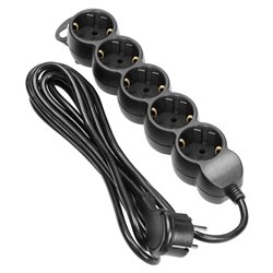 PRZEDŁUŻACZ 5-KROTNY 2P+Z (SCHUKO), 3M H05VV-F 3X1,5MM2, IMAX16A, PŁASKA WTYCZKA, CZARNY ORNO PRZEDŁUŻACZ 5-KROTNY 2P+Z (SCHUKO), 3M H05VV-F 3X1,5MM2, IMAX16A, PŁASKA WTYCZKA, CZARNY ORNO