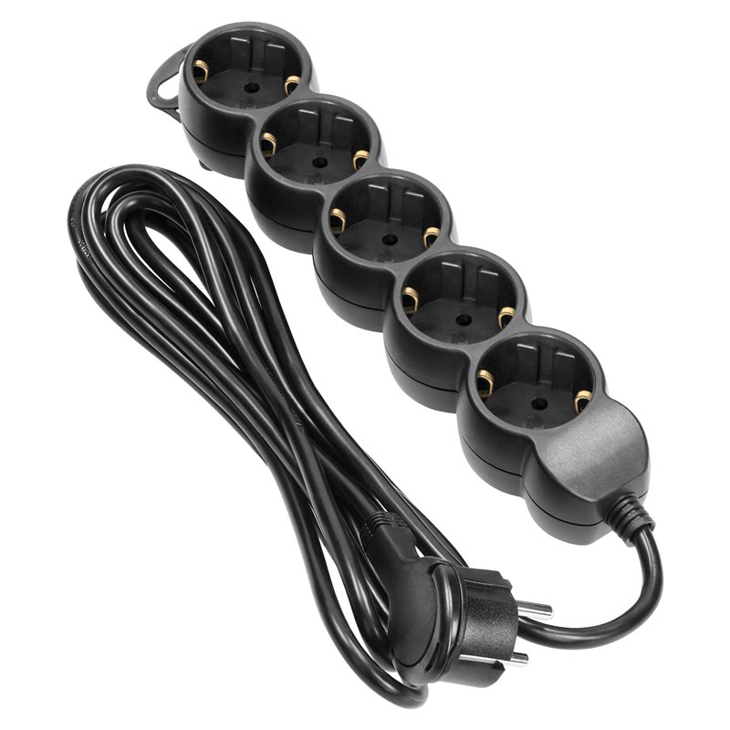 PRZEDŁUŻACZ 5-KROTNY 2P+Z (SCHUKO), 3M H05VV-F 3X1,5MM2, IMAX16A, PŁASKA WTYCZKA, CZARNY ORNO PRZEDŁUŻACZ 5-KROTNY 2P+Z (SCHUKO), 3M H05VV-F 3X1,5MM2, IMAX16A, PŁASKA WTYCZKA, CZARNY ORNO